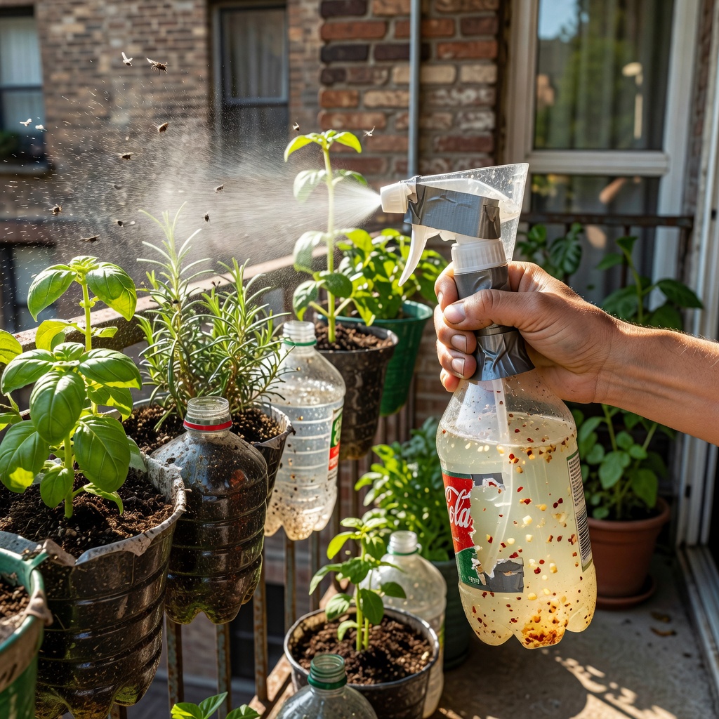 Homemade garlic and chili spray repellent for garden pests
